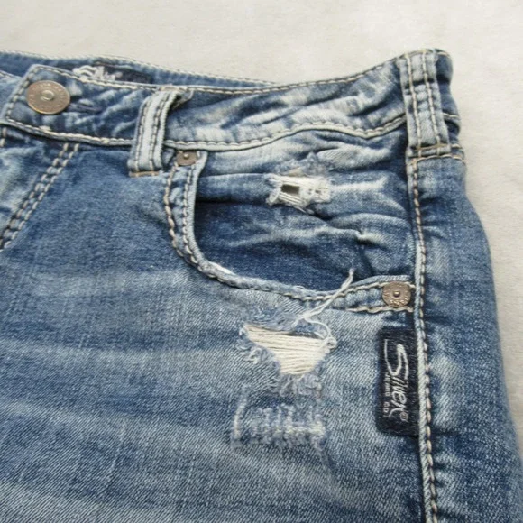 Silver Jeans Sam Denim Shorts Womens 28‎ Medium Wash Distressed Cuffed 30x4.5 - Picture 7 of 12